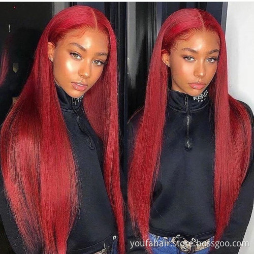 Raw Brazilian Virgin Straight Wave Human Hair Wigs 4x4 Lace Closure for Black Women Ombre 1b Red Color Glueless Swiss Lace Wigs